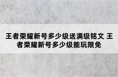 王者荣耀新号多少级送满级铭文 王者荣耀新号多少级能玩限免